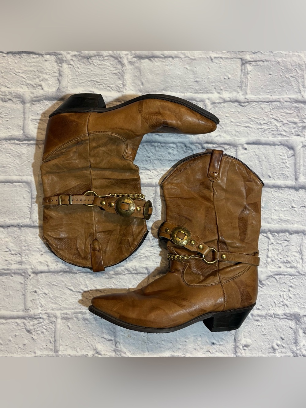 Vintage Dingo “Olivia Slouch” harness genuine leather cowboy boots (7.5 women)